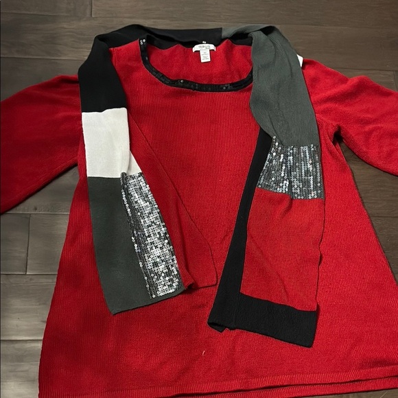 Style & co Red Sweater dress with removal Black and White Scarf, size 2x - Picture 3 of 9